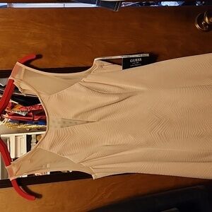 GUESS Keyhole Back Zip Closure Pink Mesh Trim Fit & Flare Dress Women's Size 8